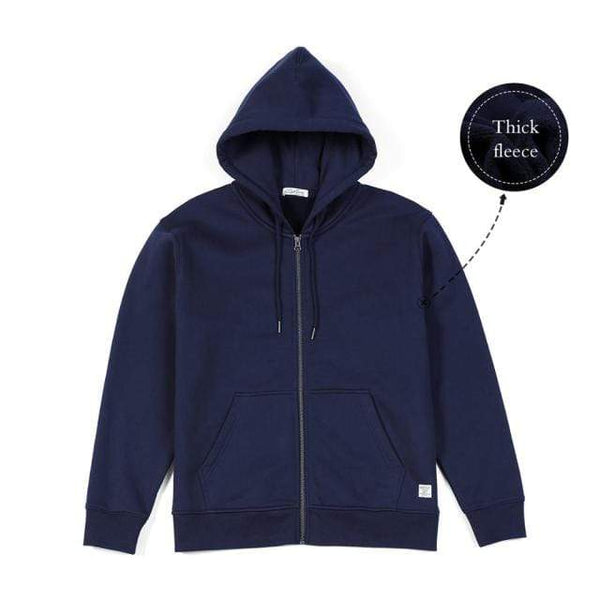 Planet Gates Navy blue fleece / XL Winter New Cotton-Jersey Zip-Up Hoodie Men basic hooded Sweatshirts Comfortable Jogger Jackets Outerwear