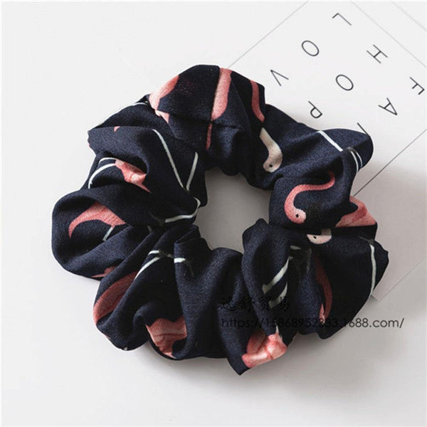 Floral Flamingo Solid Design Hairband Women Hair Accessories Hair Tie Scrunchie Ponytail Hair Holder Rope