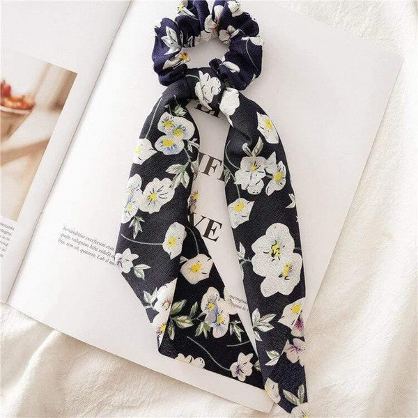 Flower Print Hair Scarf Bow Scrunchies Ponytail Headband For Women Hair Accessories Bowknot Elastic Hair Rope Hairbands