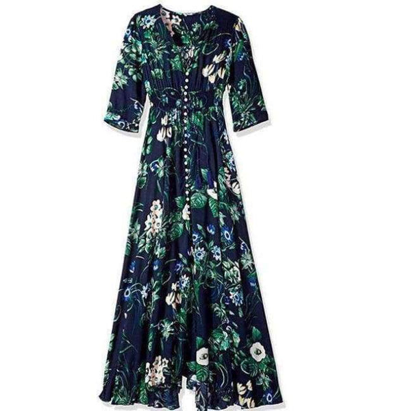 Planet Gates Navy Blue Half / S Brand Long Maxi Dress Print Plus Size Sexy Casual Summer Beach Clothes Women Vestidos Render Elegant Robe Boho Party Club Dress