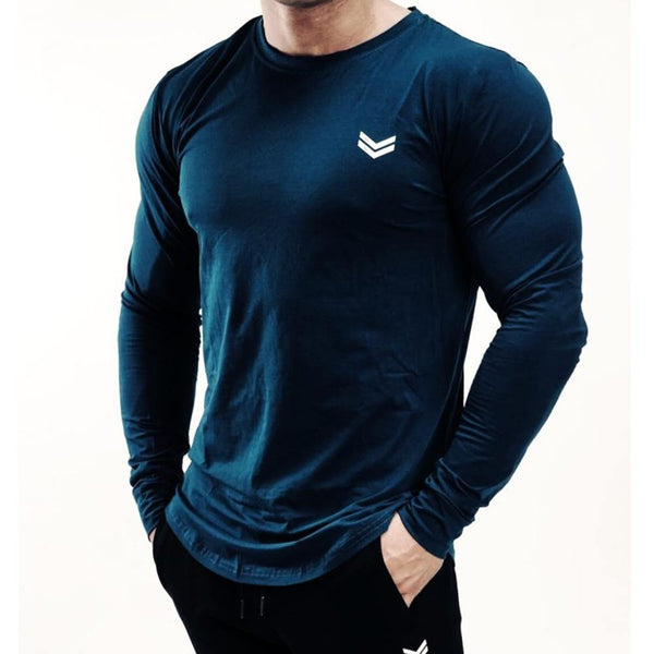 Fitness Sporty Long Sleeve T Shirt Men Gyms Bodybuilding Workout Skinny Cotton T-shirt Autumn New Male Casual Tee Tops Clothing