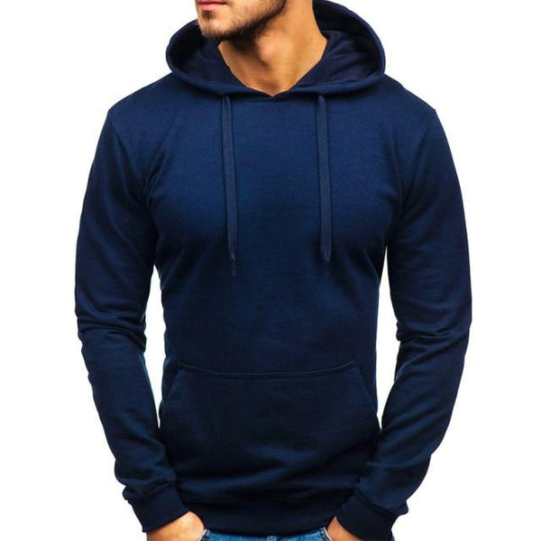 Planet Gates Navy Blue / L Men's Casual Hoodies Sweatshirts Male black gray Red Hooded Pullovers Solid Color Outerwear Tops 10 Colors M-3XL
