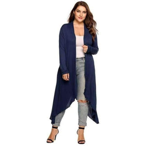 Planet Gates Navy Blue / L Women Cardigan Jacket Plus Size Autumn Open Front Solid Draped Lady Large Long Large Sweater Big Oversized L-5XL
