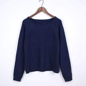 Planet Gates navy blue / L Women sweaters and pullovers korean style long sleeve casual crop sweater slim solid knitted jumpers sweter mujer