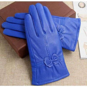 Planet Gates navy blue Leather sheepskin gloves quality genuine leather bow women's gloves thickening thin
