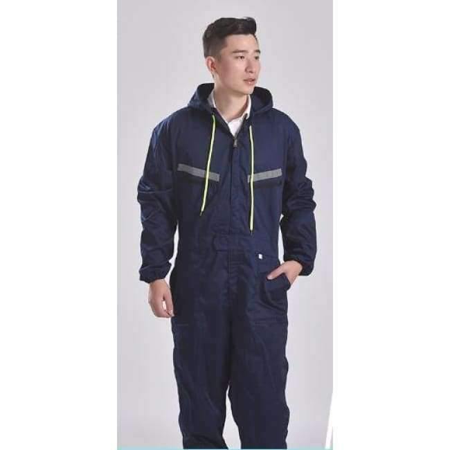 Planet Gates blue male / S Men Women Coveralls Long Sleeve Hooded Reflective strip Overalls Auto Repair Engineering Spray Paint Workwear Working Uniforms