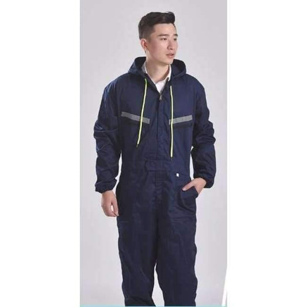 Planet Gates Navy Blue male / S Men Women Coveralls Long Sleeve Hooded Reflective strip Overalls Auto Repair Engineering Spray Paint Workwear Working Uniforms