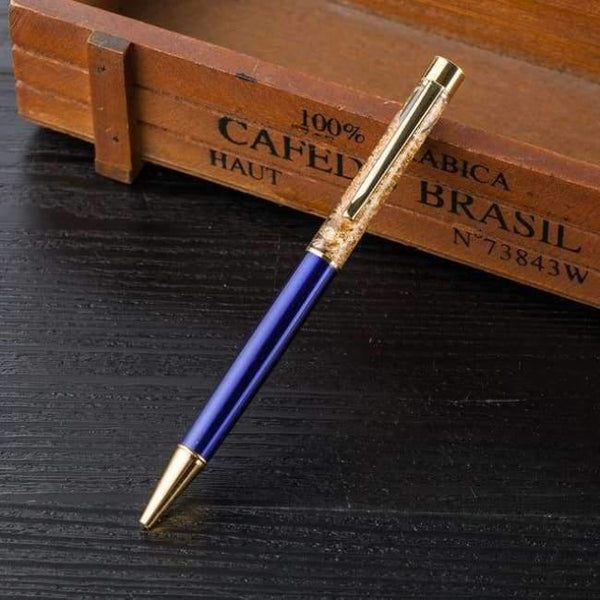 Planet Gates Navy Blue Metal Copper Ballpoint Pen Luxury Brass Gold Foil Drill Ball Pen Sliver Penalty Office School Pencil Writing Supplies 1.0mm
