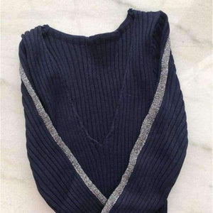 Planet Gates Navy Blue / One Size 2018 ladies dresses Autumn winter short dress jumper Casual stripe sweater knitted bodycon dress Women elegant pullover Vestidos