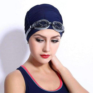 Planet Gates Navy Blue / One Size New Flower Women Swim Cap 2018 Hot Sale Swimming Hat for Long Hair Solid 3D Floral Swiming Caps for Girl Female Free Size