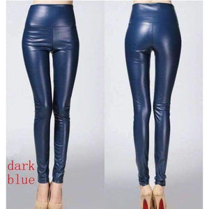 Planet Gates navy blue / S Autumn winter Women legging skinny PU leather pencil Leggings slim faux Leather Pants female fashion thick fleece trousers
