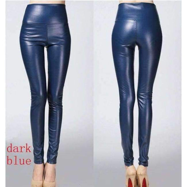Planet Gates navy blue / S Autumn winter Women legging skinny PU leather pencil Leggings slim faux Leather Pants female fashion thick fleece trousers
