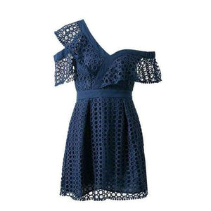 Planet Gates Navy Blue / S Lily Rosie Girl Ruffle short sleeve white sexy dress women 2018 New pink mini lace dresses Beach party one shoulder vestidos