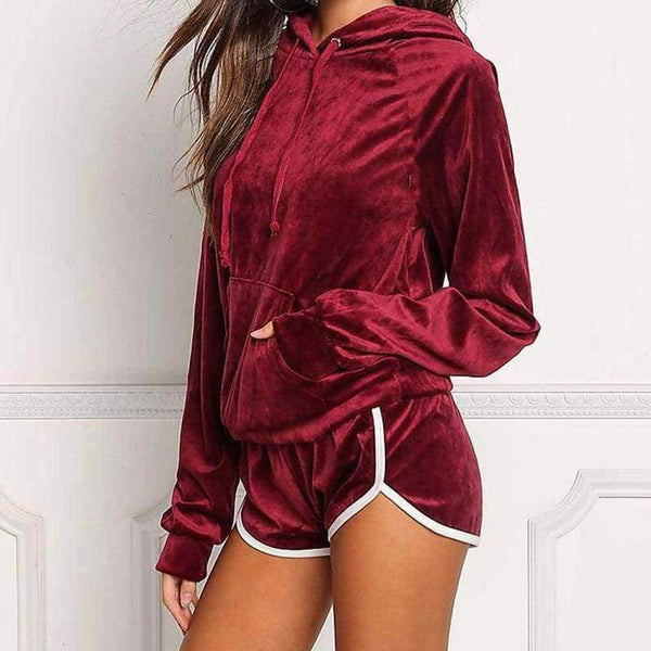 Planet Gates Navy Blue / S Velvet Women's Sets Autumn Sweatshirt Shorts Set 2018 Female Winter Hoodies Tracksuits Pullovers Hooded Outerwear GV1049
