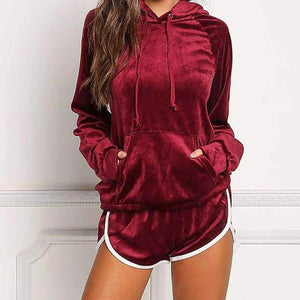 Planet Gates Navy Blue / S Velvet Women's Sets Autumn Sweatshirt Shorts Set 2018 Female Winter Hoodies Tracksuits Pullovers Hooded Outerwear GV1049