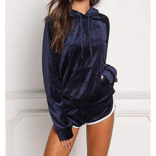 Planet Gates Navy Blue / S Velvet Women's Sets Autumn Sweatshirt Shorts Set 2018 Female Winter Hoodies Tracksuits Pullovers Hooded Outerwear GV1049