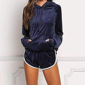 Planet Gates Navy Blue / S Velvet Women's Sets Autumn Sweatshirt Shorts Set 2018 Female Winter Hoodies Tracksuits Pullovers Hooded Outerwear GV1049
