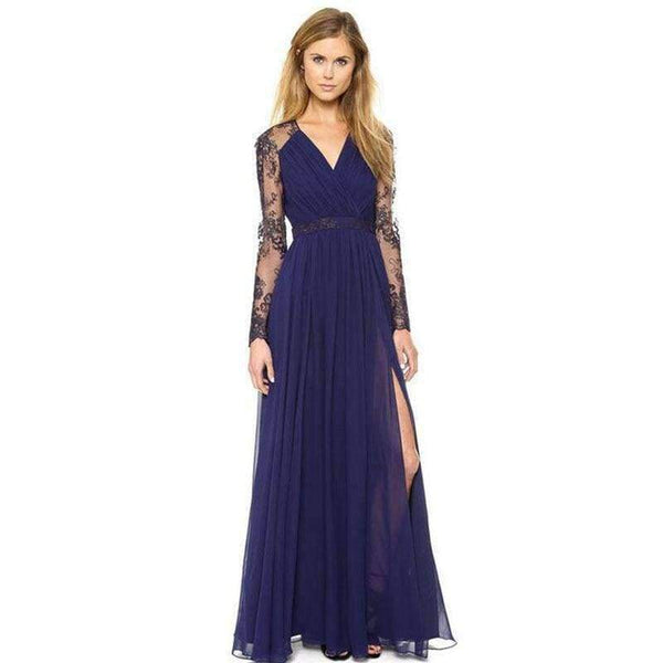 Planet Gates Navy Blue / S Women Maxi Dress Summer Hollow Out Split Long Party Dress For  Women Sexy V Neck Female Lace Summer Event Dress