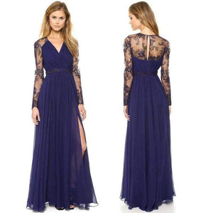 Planet Gates Navy Blue / S Women Maxi Dress Summer Hollow Out Split Long Party Dress For  Women Sexy V Neck Female Lace Summer Event Dress