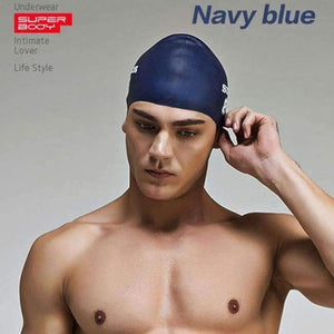 Planet Gates navy blue Water man swimming caps silicone boys 2016 new blue bathing cap male adult professional waterproof ear Sale