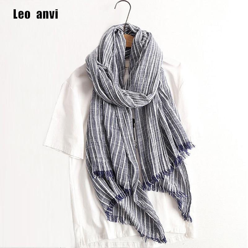 Planet Gates navy blue Winter Scarf Women and Men Striped Cotton Linen Scarfs Vintage Oversized Shawls and Scarves