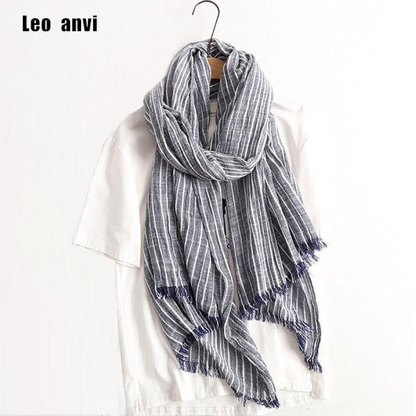 Planet Gates navy blue Winter Scarf Women and Men Striped Cotton Linen Scarfs Vintage Oversized Shawls and Scarves