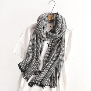 Planet Gates navy blue Winter Scarf Women and Men Striped Cotton Linen Scarfs Vintage Oversized Shawls and Scarves