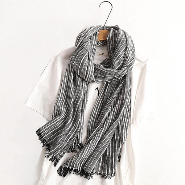 Planet Gates navy blue Winter Scarf Women and Men Striped Cotton Linen Scarfs Vintage Oversized Shawls and Scarves