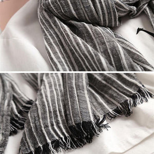 Planet Gates navy blue Winter Scarf Women and Men Striped Cotton Linen Scarfs Vintage Oversized Shawls and Scarves