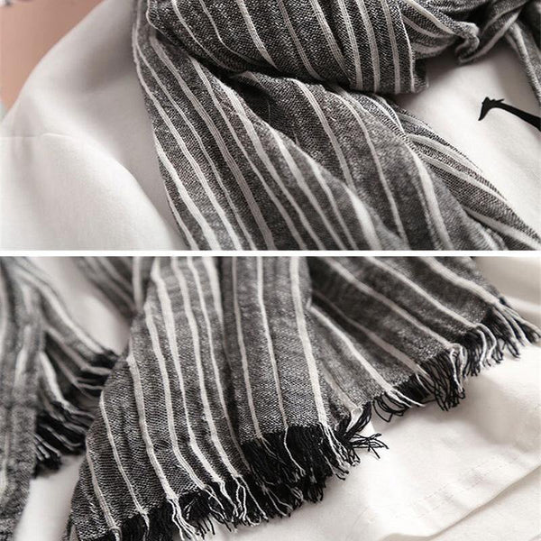 Planet Gates navy blue Winter Scarf Women and Men Striped Cotton Linen Scarfs Vintage Oversized Shawls and Scarves