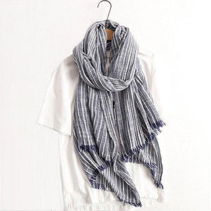 Planet Gates navy blue Winter Scarf Women and Men Striped Cotton Linen Scarfs Vintage Oversized Shawls and Scarves