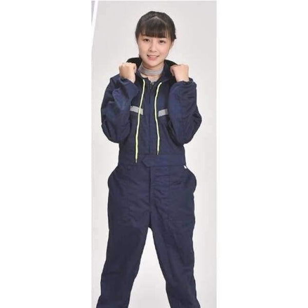 Planet Gates Navy Blue woman / S Men Women Coveralls Long Sleeve Hooded Reflective strip Overalls Auto Repair Engineering Spray Paint Workwear Working Uniforms