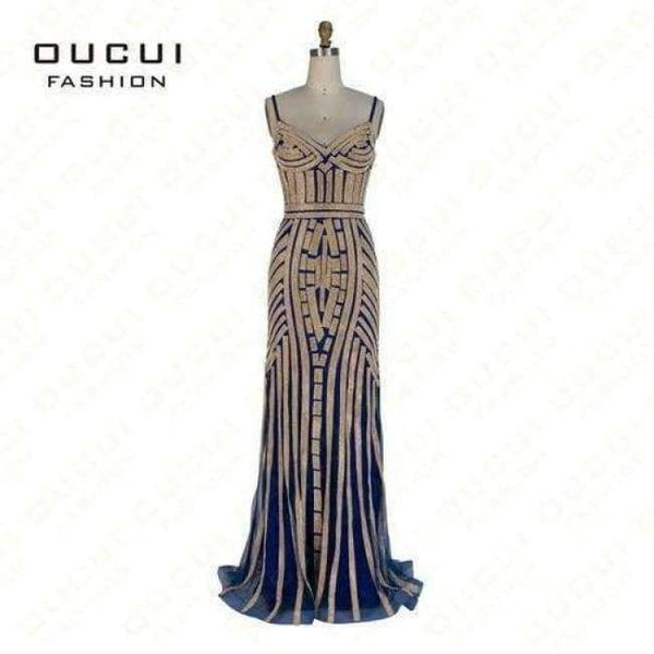 Planet Gates Navy Gold / 2 Crystal Royal Blue Color Party Occasion Formal Long Evening Dress OL102829
