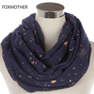 Planet Gates Navy Loop New Fashion Navy Star Moon Foil Gold Scarf  For Womens Chirstmas Gifts