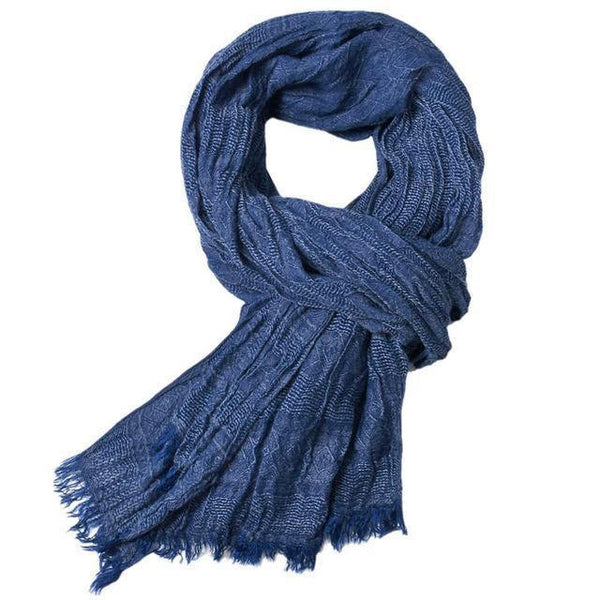 Planet Gates Navy Men Viscose Solid Chevron Long Scarf Soft Winter Summer Crepe Fashion Skinny Shawl Autumn