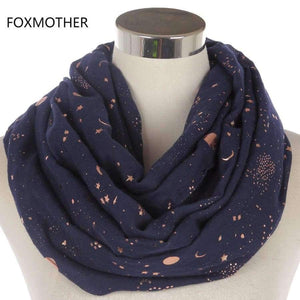 Planet Gates Navy New Fashion Navy Star Moon Foil Gold Scarf  For Womens Chirstmas Gifts