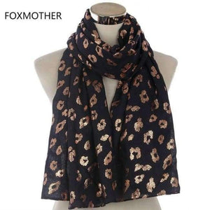 Planet Gates Navy New Ladies Fashionable Navy Pink Metallic Foil Rose Gold Leopard Long Scarf Evening Wrap Shawl Women Gifts