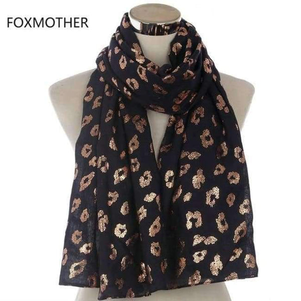 Planet Gates Navy New Ladies Fashionable Navy Pink Metallic Foil Rose Gold Leopard Long Scarf Evening Wrap Shawl Women Gifts