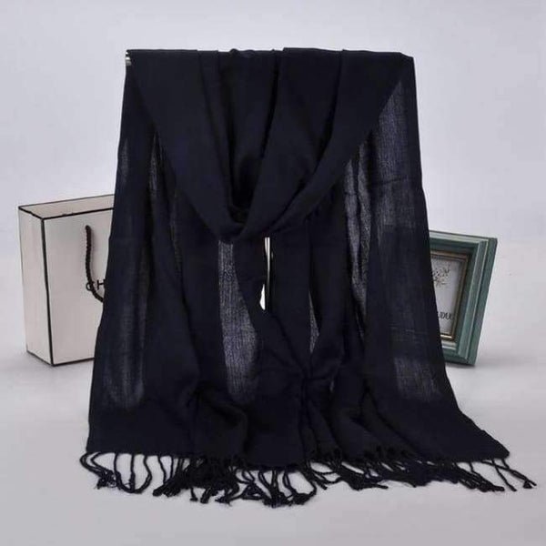 Planet Gates Navy New Winter Women 60cm*170cm Black Red Solid Color Muslim Hijab Foulard Viscose Scarf Wrap With Tassel