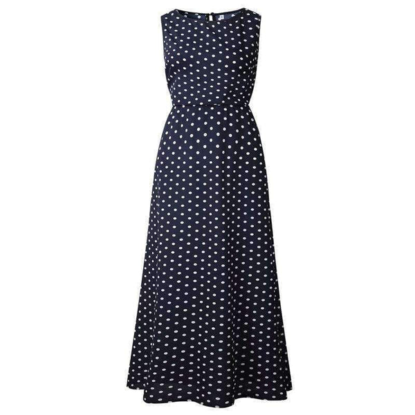 Planet Gates Navy / S 2018 Autumn Hot Sale Women Casual Sleeveless Polka Dot Print Dress Loose Long Maxi Dresses Vestidos Sexy Button