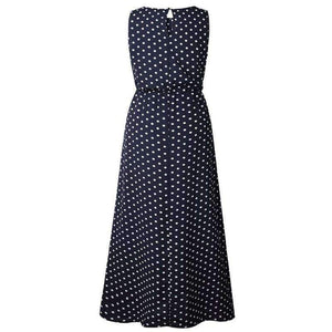 Planet Gates Navy / S 2018 Autumn Hot Sale Women Casual Sleeveless Polka Dot Print Dress Loose Long Maxi Dresses Vestidos Sexy Button