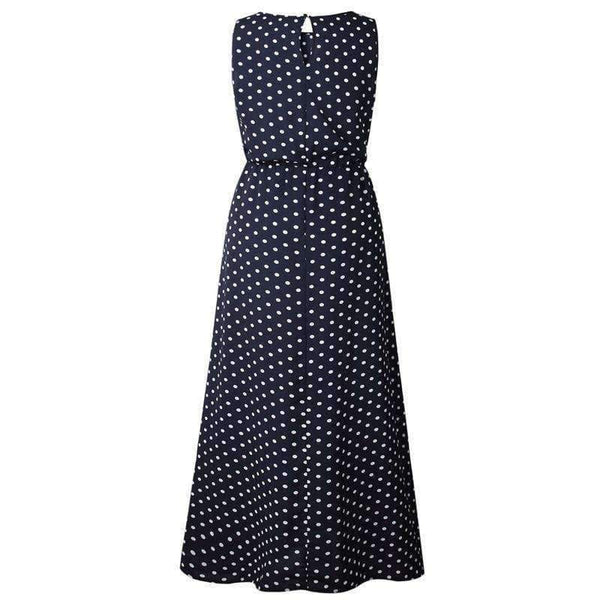 Planet Gates Navy / S 2018 Autumn Hot Sale Women Casual Sleeveless Polka Dot Print Dress Loose Long Maxi Dresses Vestidos Sexy Button