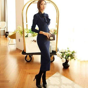 Planet Gates navy / S MingJieBiHuo fashion new temperament pencil dress work style women summer OL office sexy bow navy elegant slim party long dress