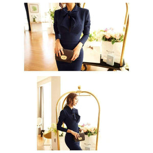 Planet Gates navy / S MingJieBiHuo fashion new temperament pencil dress work style women summer OL office sexy bow navy elegant slim party long dress