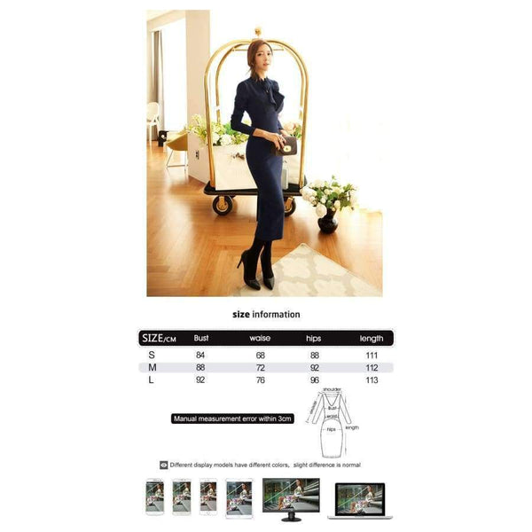 MingJieBiHuo fashion new temperament pencil dress work style women summer OL office sexy bow navy elegant slim party long dress
