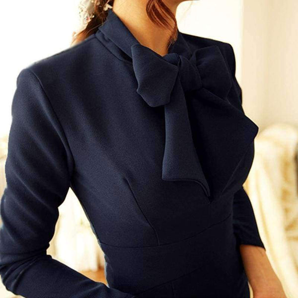 Planet Gates navy / S MingJieBiHuo fashion new temperament pencil dress work style women summer OL office sexy bow navy elegant slim party long dress