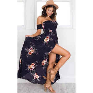 Planet Gates Navy / S Off Shoulder Long Summer Dress Women 2018 Slash Neck Backless Boho Beach Sundress Female Sleeveless Sexy Floor Length Robe Femme