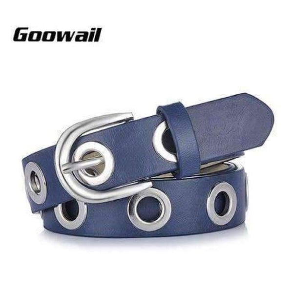 Planet Gates navy  silver / 100cm Goowail 2017 fashion Belts for Women Grommet Duo euramerican style designer pu Leather strap for ladies jeans accessories
