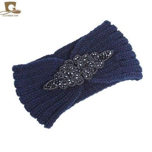 Planet Gates navy / Size fits all New Women knitted headband Metal Jewel Accessory Winter Floral Turban crochet headwrap Beanie Headband hair accessories