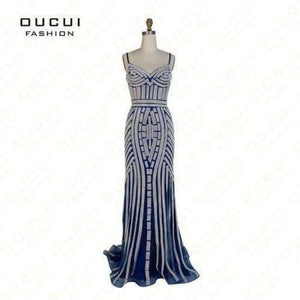 Planet Gates Navy Sliver / 2 Crystal Royal Blue Color Party Occasion Formal Long Evening Dress OL102829